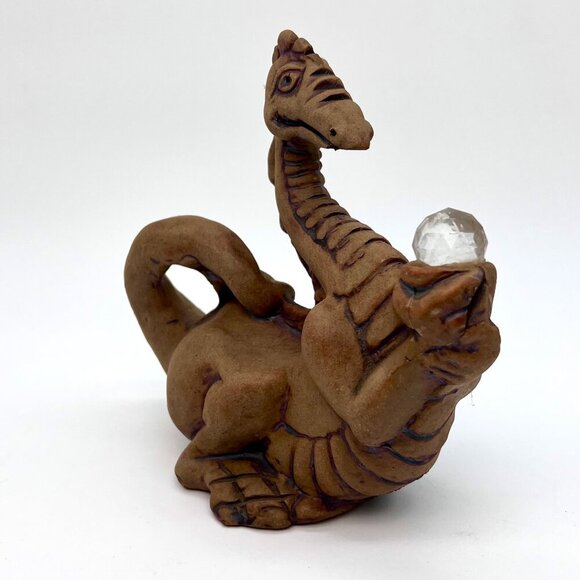1986 Handmade Stoneware Dragon Sculpture With Crystal Ball - Picture 5 of 8